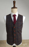 BROWN OVERCHECK PLAID TWEED 3 PIECE SUIT - BDtailormade