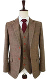 Bruin visgraat tweed pak van 2 stuks