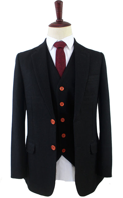 BDtailormade BLACK TWILL TWEED 3 PIECE SUIT - BDtailormade TWEED SUITStweedmaker hockerty menstweedsuit