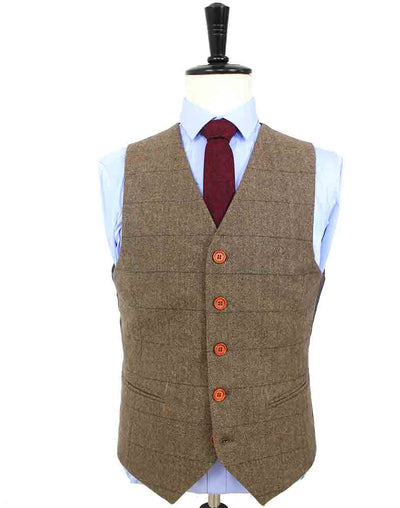 BDtailormade BROWN HERRINGBONE TWEED WAISTCOAT - BDtailormade tweedmaker hockerty menstweedsuit
