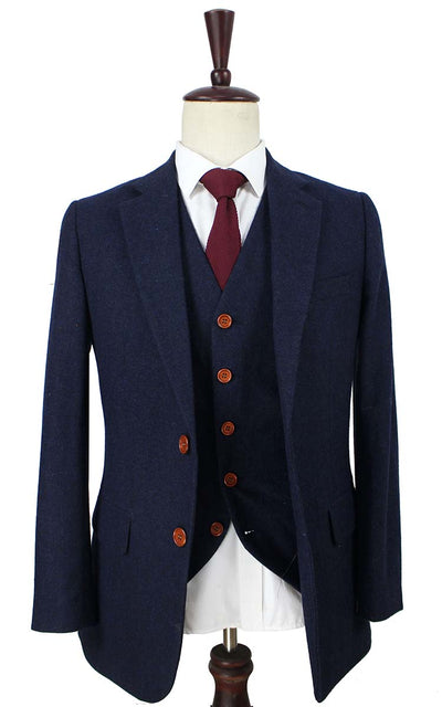 BDtailormade CLASSIC NAVY BARLEYCORN TWEED 3 PIECE SUIT - BDtailormade TWEED SUITStweedmaker hockerty menstweedsuit