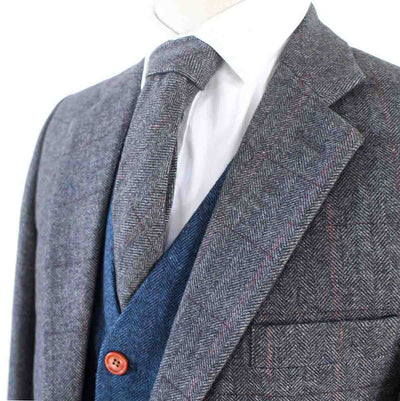BDtailormade GREY HERRINGBONE MIX & MATCH TWEED 3 PIECE SUIT - BDtailormade TWEED SUITStweedmaker hockerty menstweedsuit