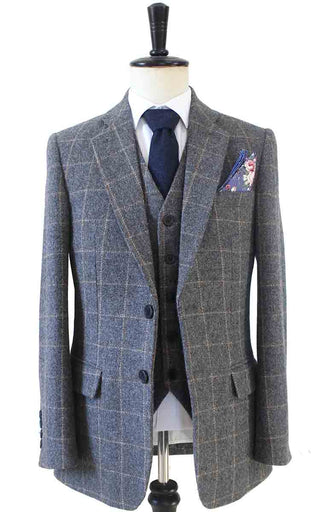 GREY WINDOWPANE CHECK TWEED 3 PIECE SUIT - BDtailormade