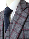 BDtailormade GREY RED WINDOWPANE PLAID TWEED 2 PIECE SUIT - BDtailormade TWEED SUITStweedmaker hockerty menstweedsuit