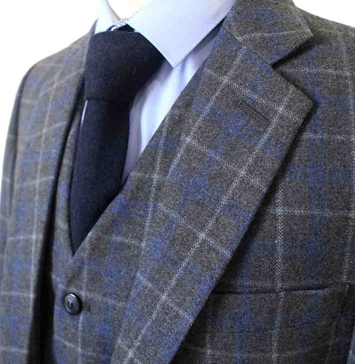 BDtailormade GREY OVERCHECK TWILL TWEED 3 PIECE SUIT - BDtailormade TWEED SUITStweedmaker hockerty menstweedsuit