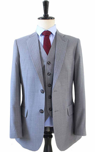 BDtailormade LIGHT GREY PINSTRIPE WORSTED 3 PIECE SUIT - BDtailormade Worsted Suittweedmaker hockerty menstweedsuit