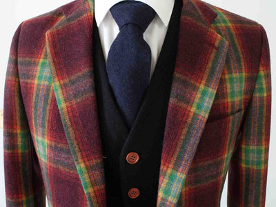 BDtailormade RAINBOW RED PLAID MIX & MATCH TWEED 3 PIECE SUIT - BDtailormade TWEED SUITStweedmaker hockerty menstweedsuit
