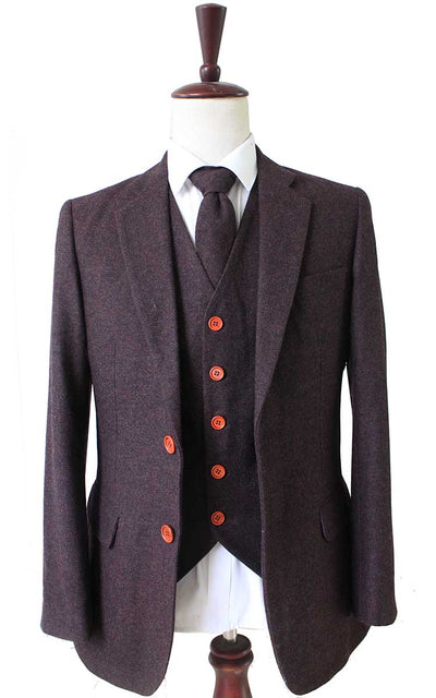 BDtailormade DARK BROWN BARLEYCORN TWEED 3 PIECE SUIT - BDtailormade TWEED SUITStweedmaker hockerty menstweedsuit