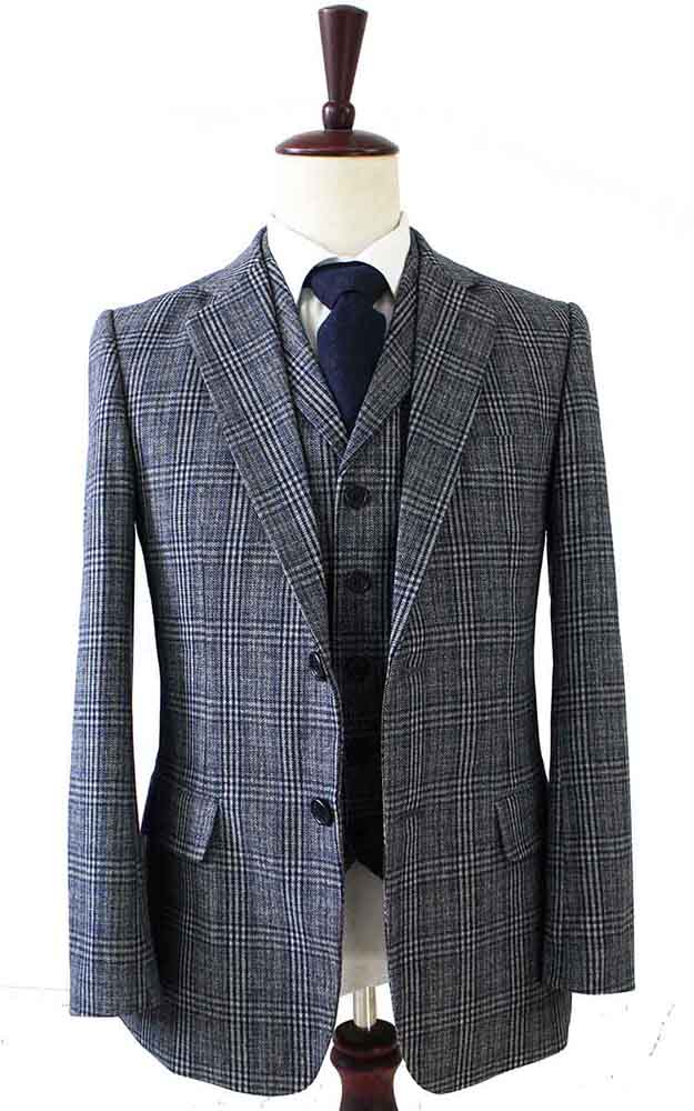 BDtailormade RETRO GREY BLUE PLAID TWEED 3 PIECE SUIT - BDtailormade TWEED SUITStweedmaker hockerty menstweedsuit